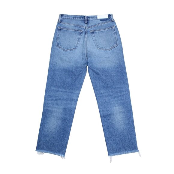 Re/Done Jeans 70s Stove Pipe Raw Hem 28 Blue High Rise Denim Button Fly Distress - Picture 2 of 6
